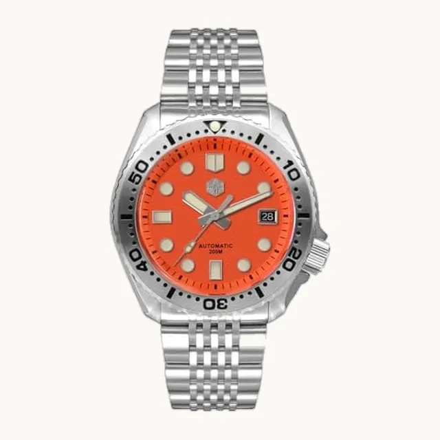 SN046G Reloj de buceo de acero inoxidable NH35 Mov't Mecánico C3 Súper Luminoso Pulsera Cristal de
