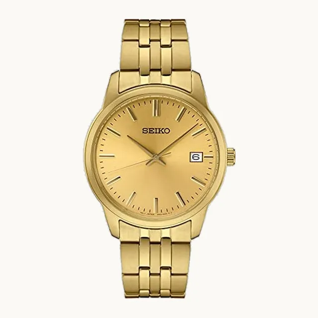 SUR442 - Reloj para hombre - Essentials - Caja y pulsera de acero inoxidable en tono dorado, esfera champaña, Cham