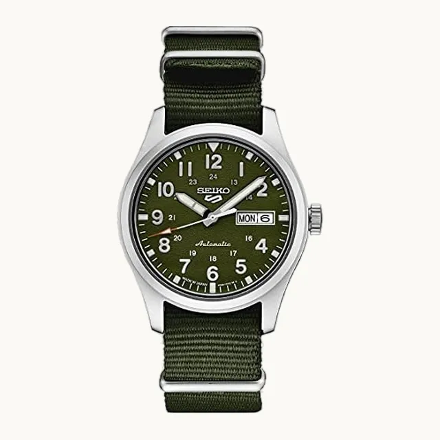 SRPG33 Seiko 5 Reloj deportivo para hombre, color verde, 39,4 mm, acero inoxidable