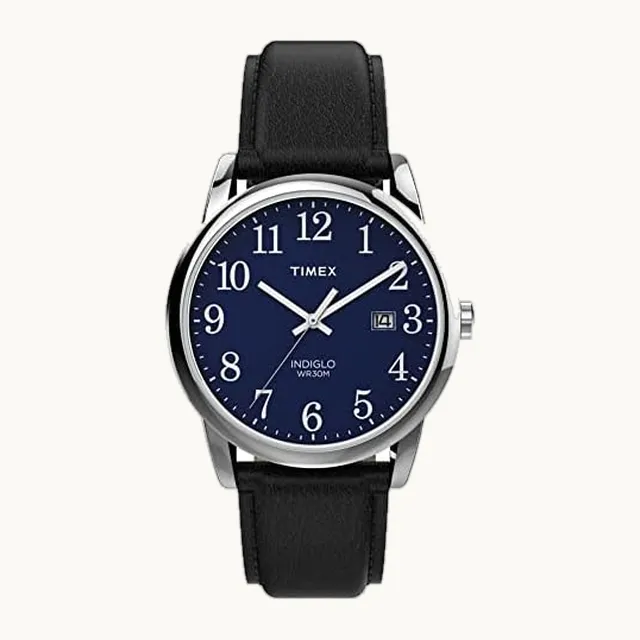 Men's Easy Reader 38mm Watch – Silver-Tone Case Blue Dial with Black Leather Strap