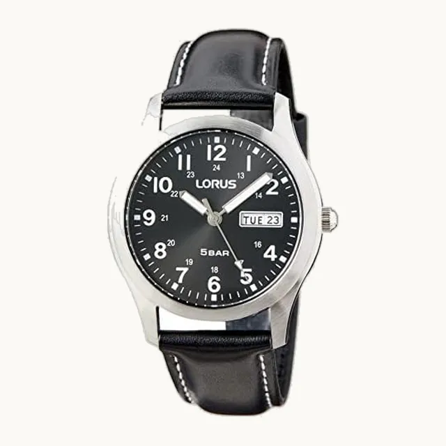 Reloj de cuarzo de acero inoxidable para hombre con correa de cuero, negro, 20 (modelo: RXN79DX9)