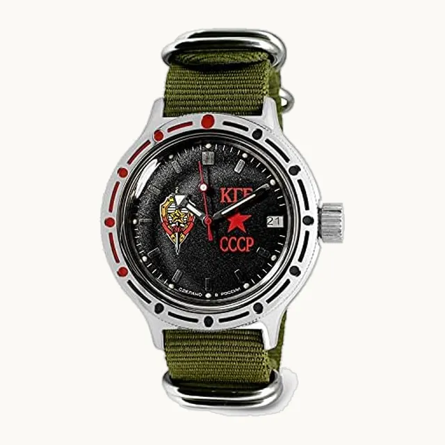 Vostok- | Reloj de pulsera automático de buceo Amphibia 420457 Kgb Ussr | Correa verde