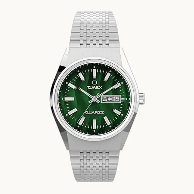 Q Falcon Eye Reissue Reloj de cuarzo de 38 mm para hombre, Plateado/Verde, Una talla, Q Timex Reissue Falcon Eye R