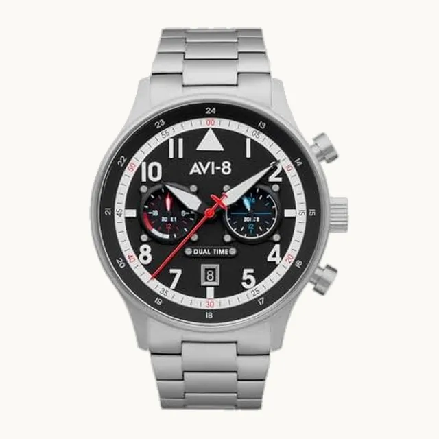 Reloj Hawker Hurricane Carey Dual Time Night Reaper de 43,5 mm para hombre, edición limitada con correa de cuero