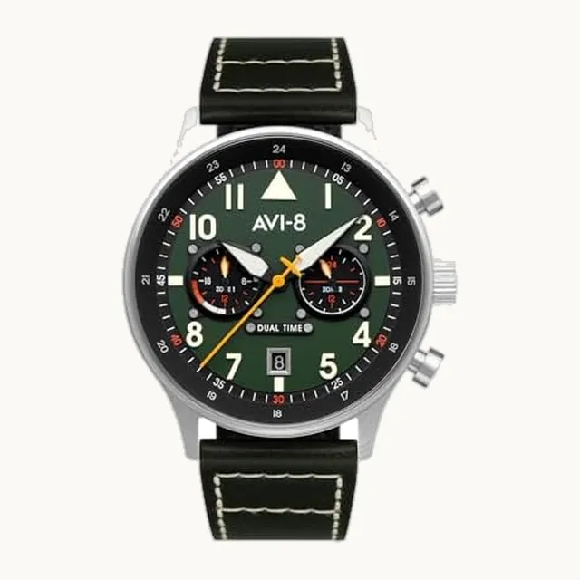Hawker Hurricane - Reloj piloto para hombre, movimiento de cuarzo japonés de doble tiempo, caja de acero inoxidabl