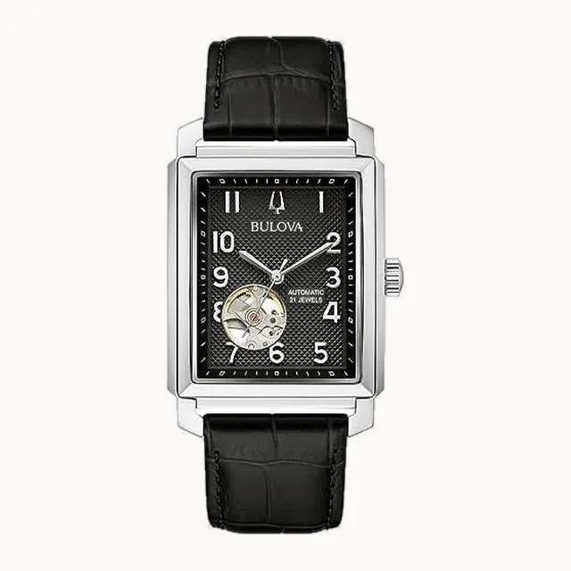 96A269 - Reloj de pulsera de cuero negro con esfera negra para hombre, Negro, One Size, Moderno