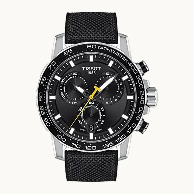 Supersport Chrono 316L - Reloj de cuarzo suizo para hombre, color negro, textil, 22 (T1256171705102), Negro -, Re