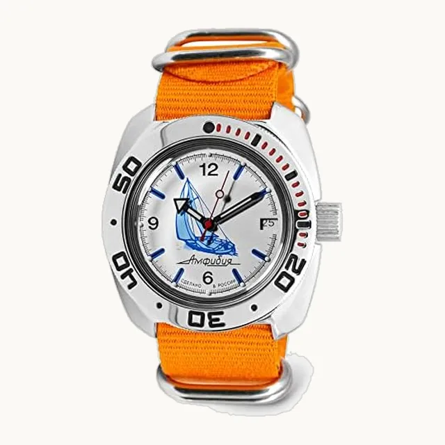 Vostok- | Reloj de pulsera automático de buceo ruso Sea Captain Amphibian con cuerda automática | Wr 200 M | Moda