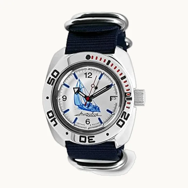 Reloj de pulsera automático con cuerda automática para buceador ruso, WR 200 m | Amphibia 710615 | Moda | Negoc