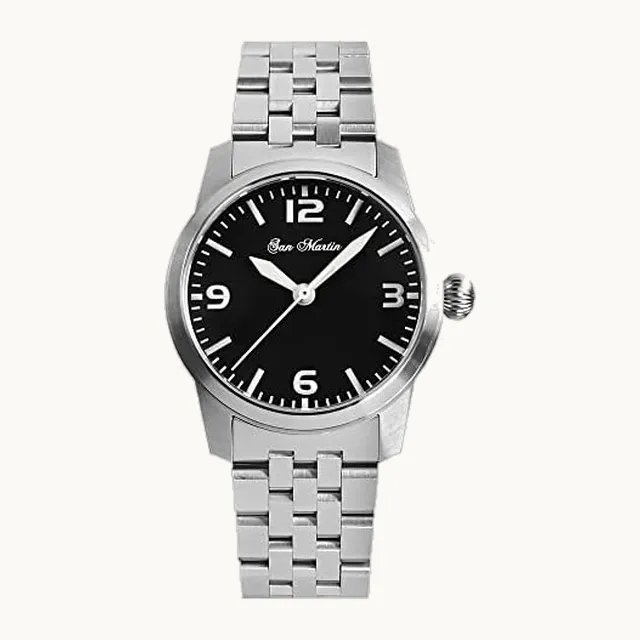 NC San Martín 38mm piloto militar automático hombres relojes luminoso esfera zafiro cristal YN55 mecánico acero inoxidab