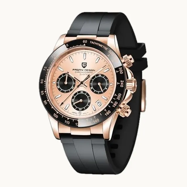 PAGRNE DESIGN Pagani Design - Reloj de cuarzo para hombre, movimiento japonés, correa de goma impermeable de 100 m, espe