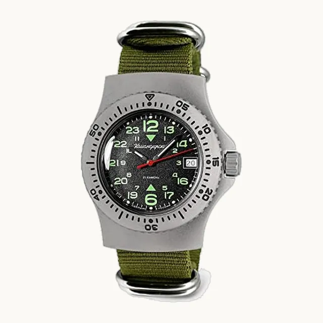 Komandirskie Reloj de pulsera automático de cuerda automática para buceador militar ruso | WR 200 m | Modelo 28