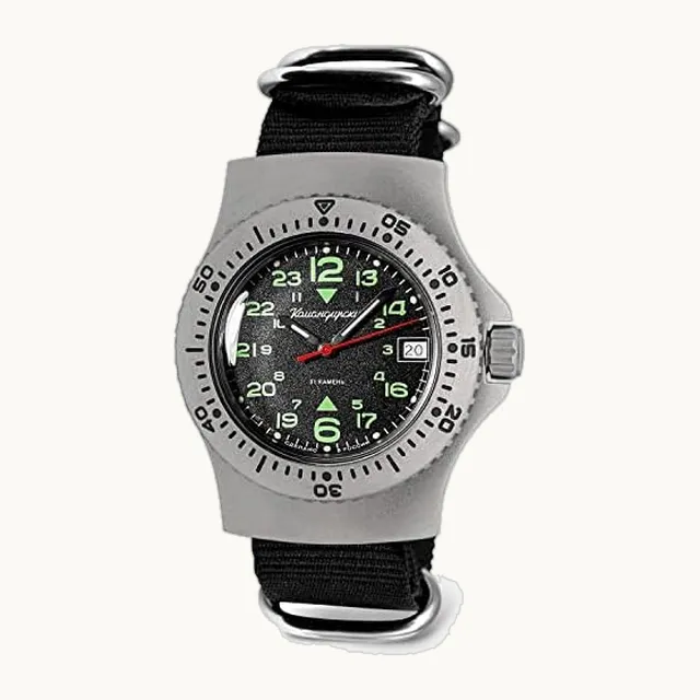 Komandirskie Reloj de pulsera automático de cuerda automática para buceador militar ruso | WR 200 m | Modelo 28