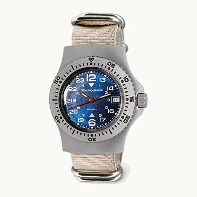 Komandirskie Reloj de pulsera automático de cuerda automática para buceador militar ruso | WR 200 m | Modelo 28