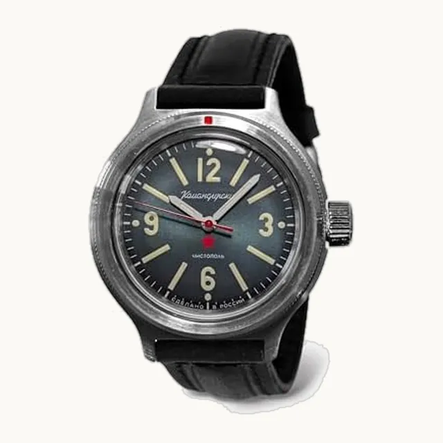 Komandirskie 72047 Reloj automático | Manos luminosas | Resistencia al agua de 200 m | piel negro