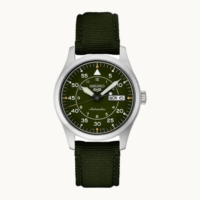 SRPH29 Reloj para hombre, 5 deportes, automático con movimiento de bobinado manual, esfera verde, caja de acero in