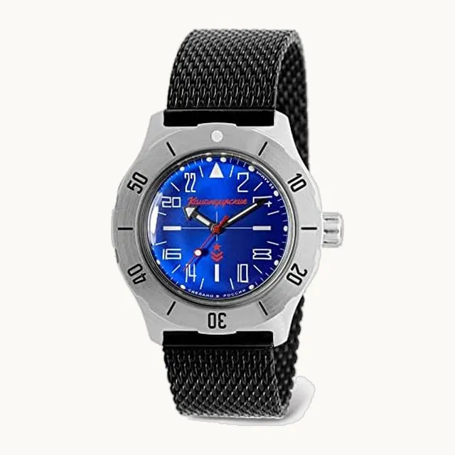 Komandirskie 350642 Reloj mecánico automático de cuerda automática, Black Milanese, Militar