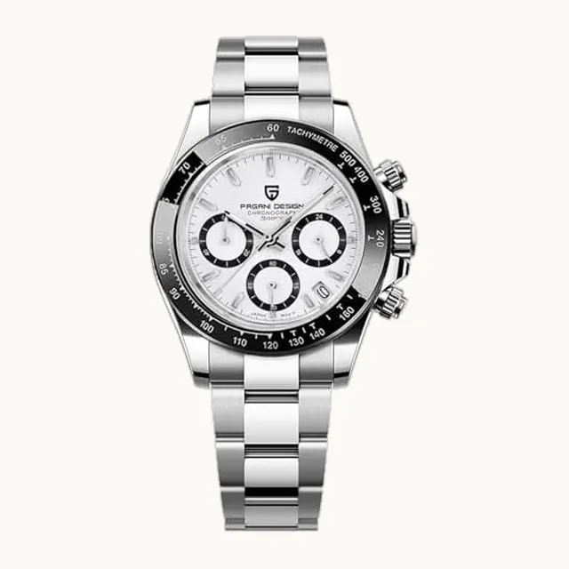 PAGRNE DESIGN Pagani Design Reloj de cuarzo para hombre de cristal zafiro cronógrafo de acero inoxidable impermeable y l