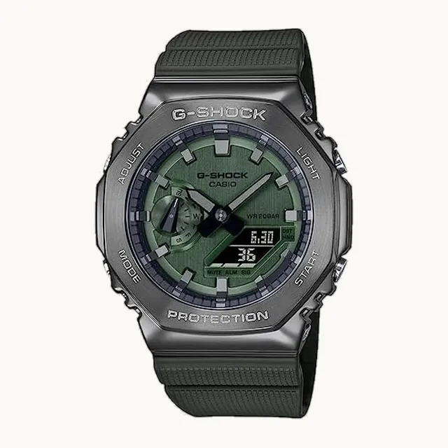 GM-2100B-3AER - Reloj de cuarzo analógico digital para hombre con correa de plástico, color verde, GM-2100B-3AER