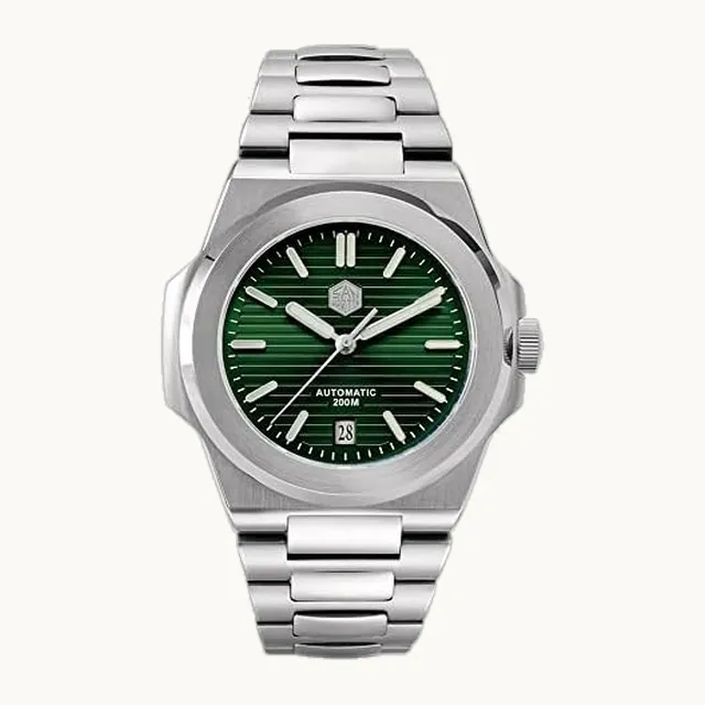 NC San Martin - Reloj de pulsera para hombre, de lujo con vidrio de zafiro, clásico, de acero inoxidable, automático, au