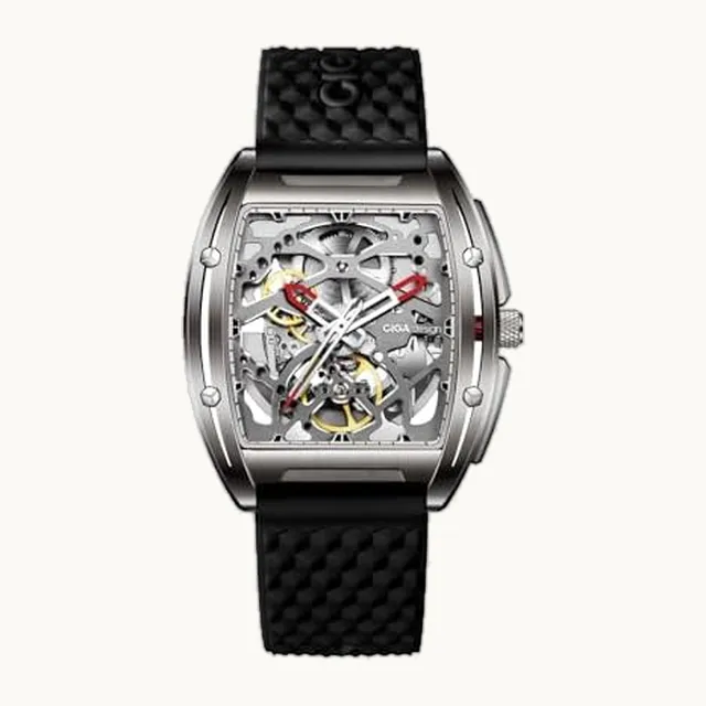 Reloj de pulsera mecánico automático de titanio con diseño de esqueleto para hombre, analógico