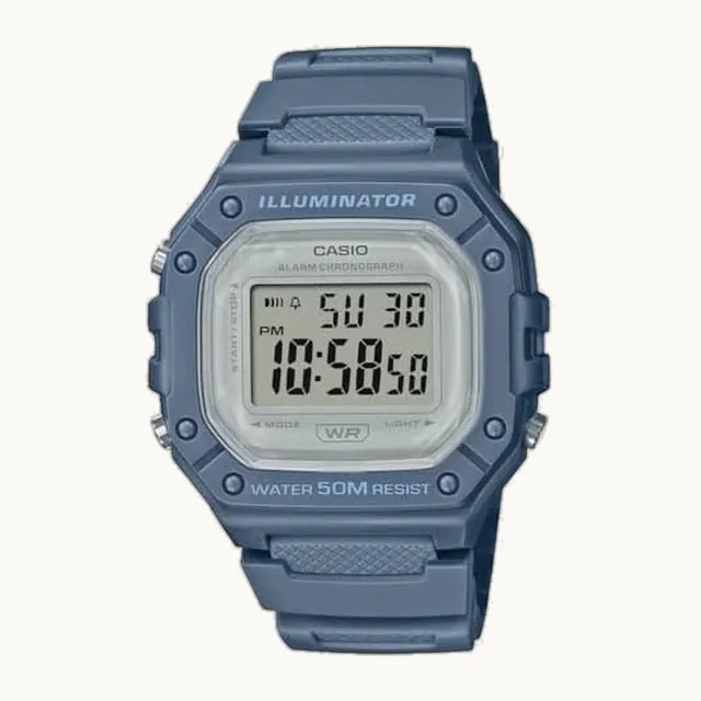 Reloj digital para mujer, esfera cuadrada, esfera azul, banda de resina W-218HC-2AVDF, correa azul, Azul, Correa