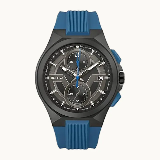 Maquina Sport - Reloj de cuarzo cronógrafo de 6 manos con correa de silicona negra mate y vidrio de zafiro