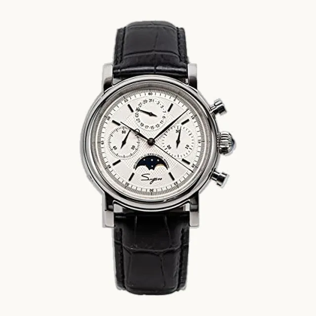 NC Sugess Reloj mecánico para hombre, movimiento de gaviota, ST1908, cronógrafo, clásico, con fase lunar, correa de piel