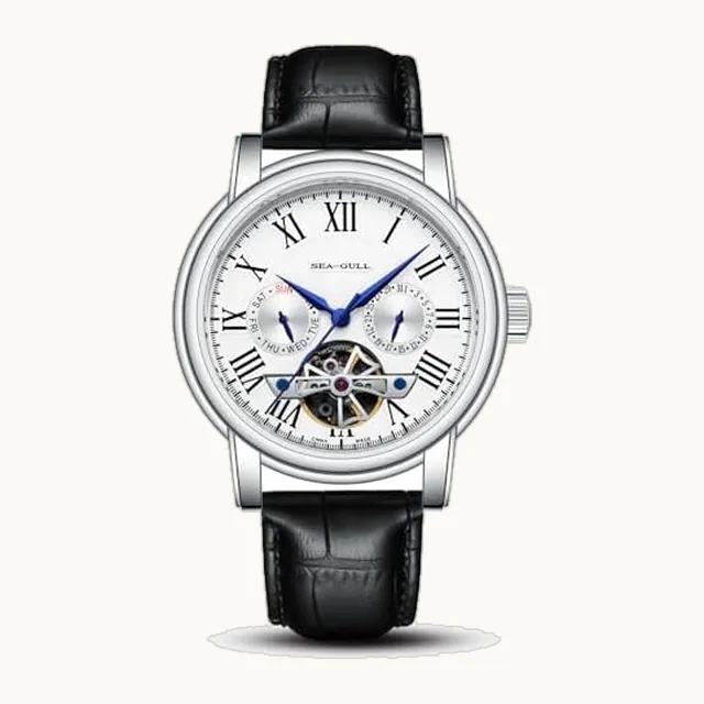 2021 Seagull - Reloj mecánico automático hueco calendario multifunción volante reloj de negocios, color blanco