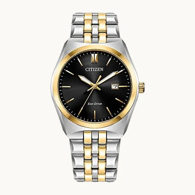 Classic Corso Eco-Drive Reloj para hombre, con fecha de 3 manos, manecillas y marcadores luminosos, acero inoxid