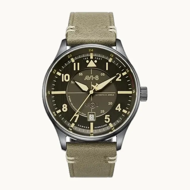 Reloj piloto automático Hawker Hurricane Kent de 43 mm para hombre, con correa de piel o acero inoxidable, AV-40