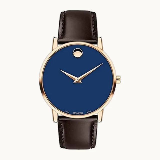 0607316 Reloj de hombre con esfera azul y correa de piel de becerro café de 40 mm Museum Classic, Azul, Classic