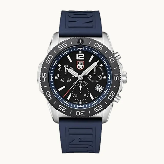 XS.3143 Reloj analógico de cuarzo suizo con correa de goma para hombre, azul, buceo, deportivo, Azul, Buceador