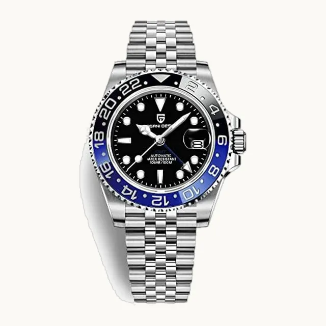 PAGRNE DESIGN Pagani Design GMT Reloj Automático Para Hombre Bisel Cerámico Bicolor Cristal de Zafiro Acero Inoxidable R
