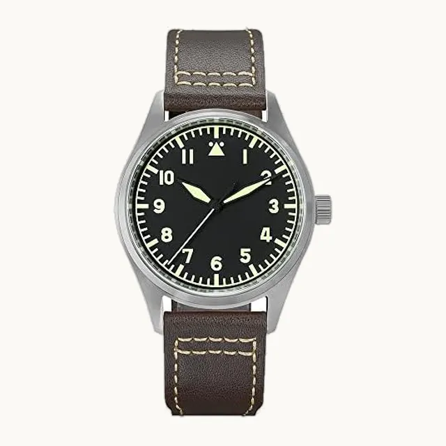 LOve Peace San Martin - Reloj piloto de titanio, estilo vintage, militar, automático, mecánico, para hombre, correa de c