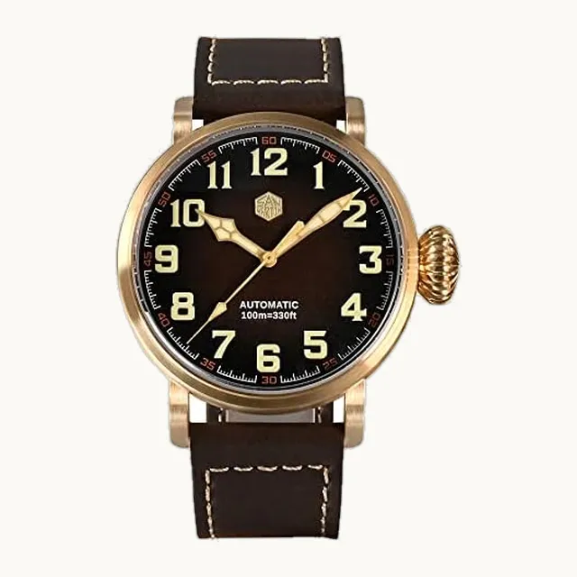 LOve Peace San Martin SN095 CuSn8 Bronze Pilot YN55A Reloj de pulsera automático de cristal de zafiro militar vintage, c