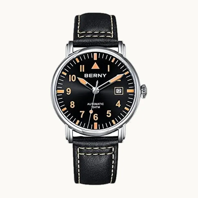 Reloj mecánico automático para hombre, correa de piel con cuerda automática, reloj de pulsera clásico impermeabl