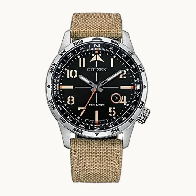 Reloj deportivo casual Avion de 3 manos con fecha Eco-Drive para hombre, marcadores árabes, manecillas luminos