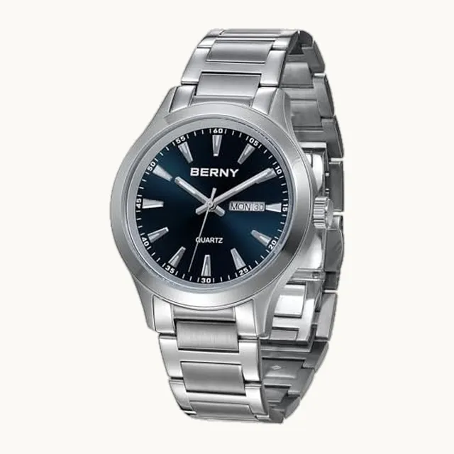 Reloj de cuarzo de acero inoxidable sólido para hombre, resistente al agua, para hombre, luminoso, color platead