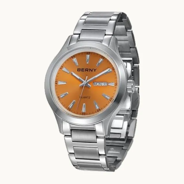 Reloj de cuarzo de acero inoxidable sólido para hombre, resistente al agua, para hombre, luminoso, color platead