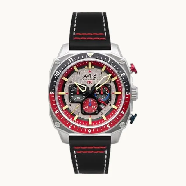 Hawker Hunter - Reloj de cuarzo japonés para hombre, esfera de 43 mm, correa de piel, AV-4100