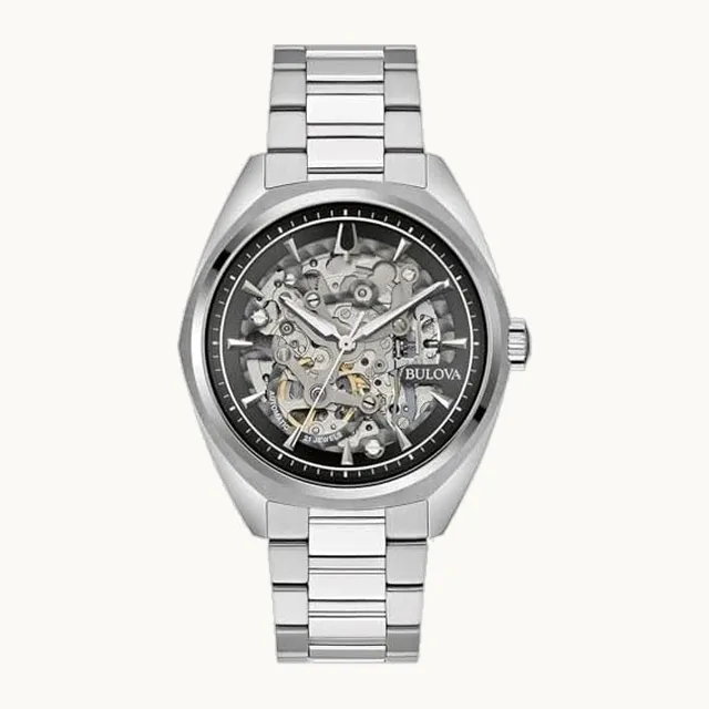 Reloj analógico automático para hombre con correa de acero inoxidable 96A293, Negro, Pulsera