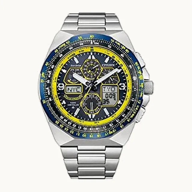 Men Ecodrive Promaster Blue Dial Stainless Steel Analog-Digital Watch, Silver