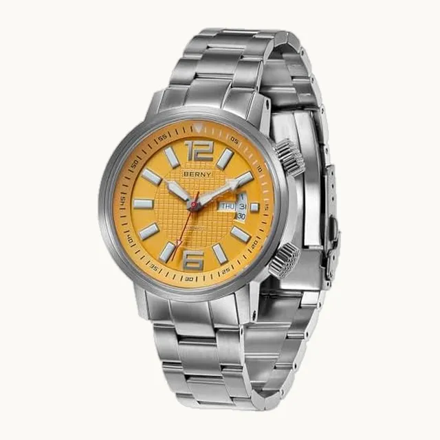 Reloj mecánico automático de buceo para hombre, correa de acero inoxidable, impermeable, 20 ATM, resistente a lo