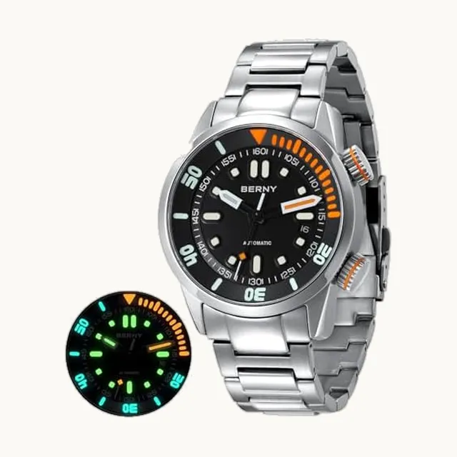 Reloj de buceo para hombre, con revestimiento AR, bisel giratorio de vidrio de zafiro, reloj de pulsera automático