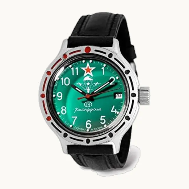 Vostok- | Reloj de pulsera automático Amphibia 420307 Vdv Airborne Troops | Correa de cuero negra B®