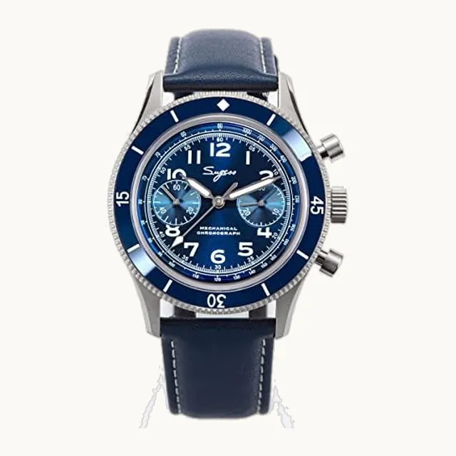 NIADI Sugess 1963 Classic Dress Men Hand Wind Watches ST1901 Reloj de pulsera mecánico luminoso, Azul