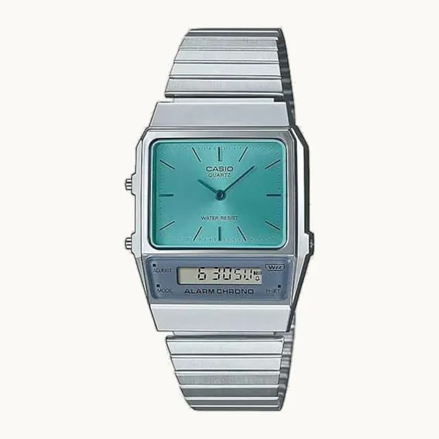 Watch Vintage IP Grey Dual Time Steel Flat Link AQ-800EC-2ADF, Blue, bracelet