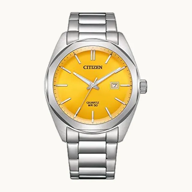 Reloj analógico para hombre con esfera amarilla
