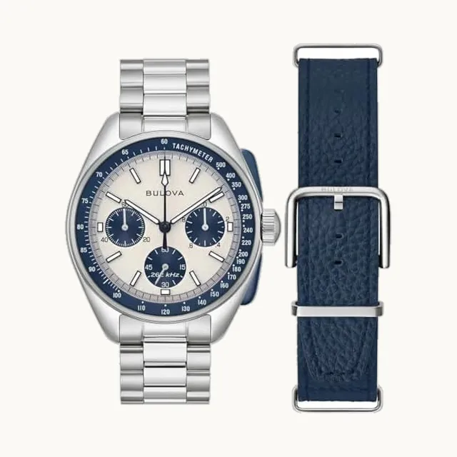 98K112 - Reloj lunar piloto con esfera plateada para hombre, 2 colores, Pulsera
